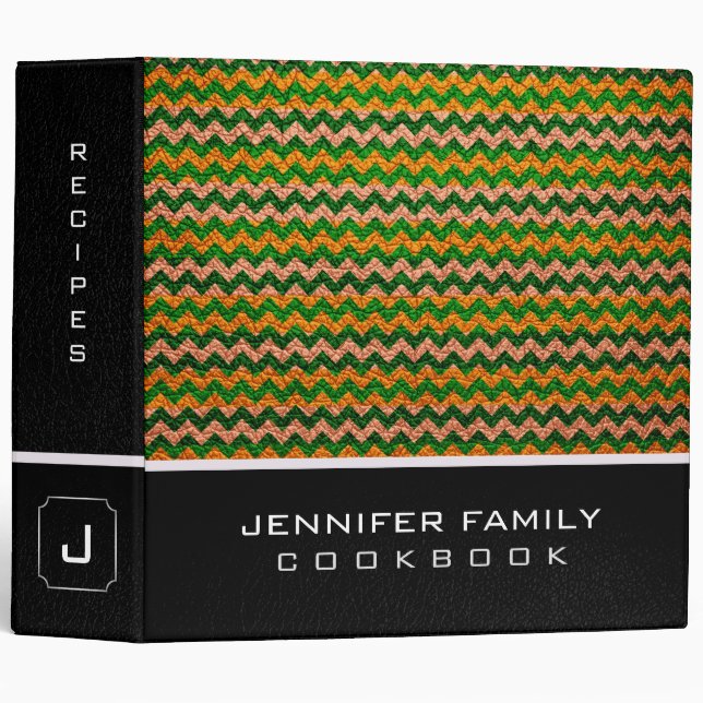 Stylish Chevron Family Recipes Leather Look #12 Binder (Front/Spine)
