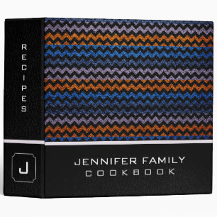 Stylish Chevron Family Recipes Leather Look #17 3 Ring Binder