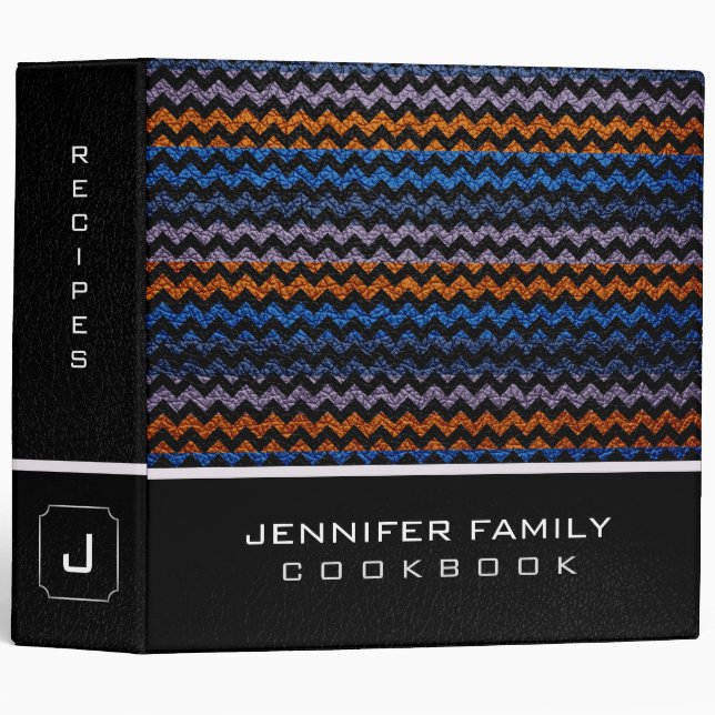 Stylish Chevron Family Recipes Leather Look #17 3 Ring Binder (Front/Spine)