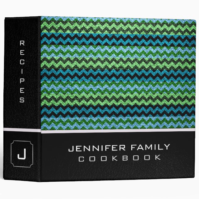 Stylish Chevron Family Recipes Leather Look #26 Binder (Front/Spine)