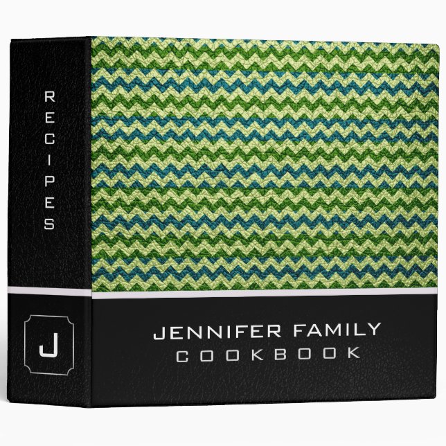 Stylish Chevron Family Recipes Leather Look #5 Binder (Front/Spine)