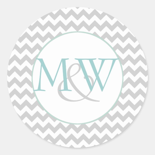 Stylish Chevron Monogram Wedding Envelope Sticker (Front)