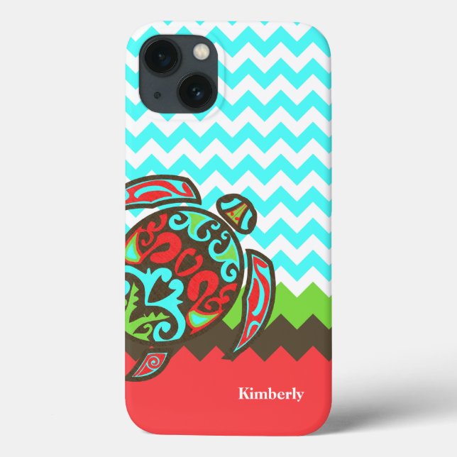 Stylish Chevron & Sea Turtle Custom iPhone Case (Back)