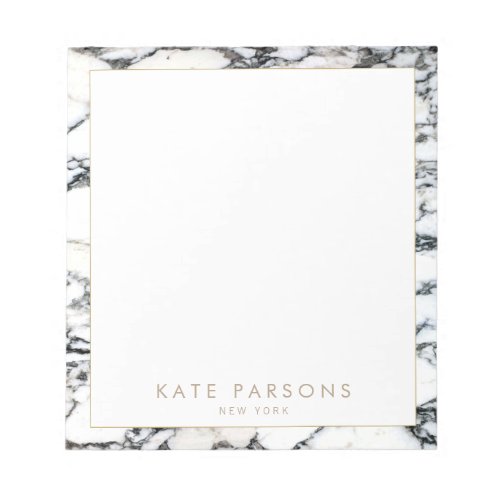 Stylish Chic Black and White Marble Name Notepad