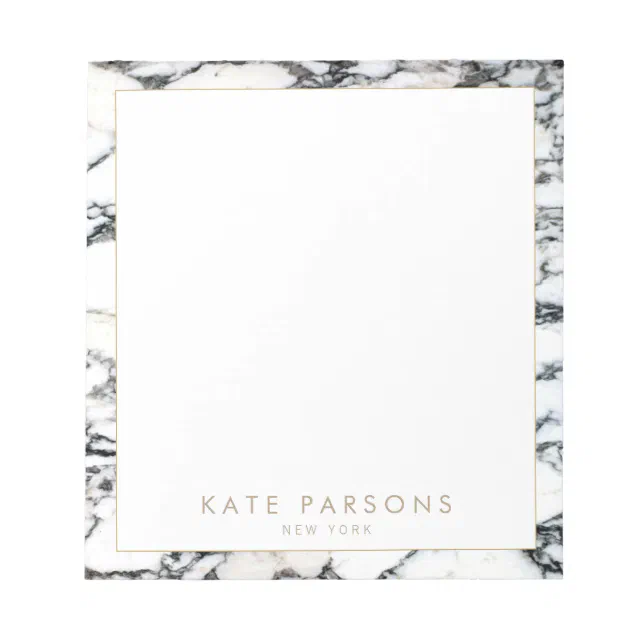 Stylish Chic Black and White Marble Name Notepad Zazzle