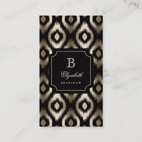 Stylish Chic Black Gold Foil Diamond Ikat Monogram Business Card