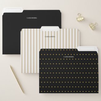 Stylish Chic Black Gold Pearl White Personalized File Folder