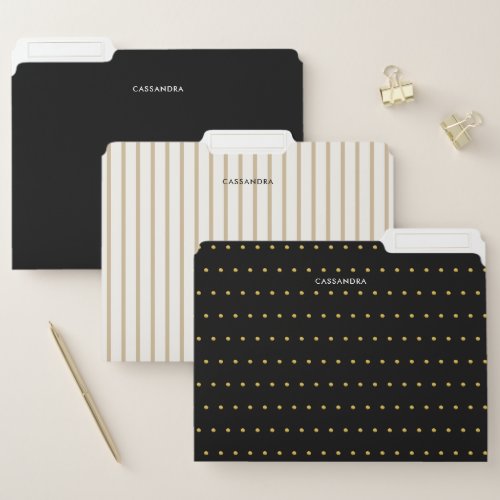 Stylish Chic Black Gold Pearl White Personalized File Folder