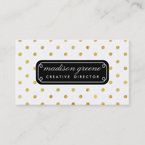 Stylish Chic Black &amp; Gold Polka Dots Custom Business Card Template