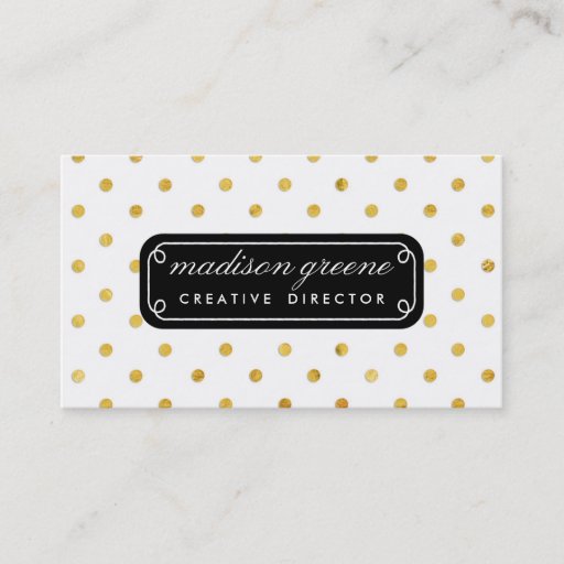 Customizable Stylish Chic Black &amp; Gold Polka Dots Custom Business Card Template