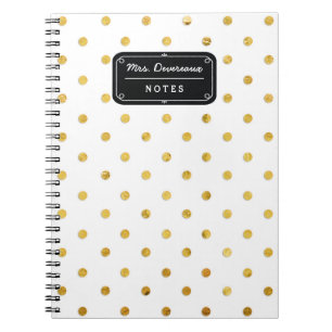 Stylish Chic Black & Gold Polka Dots Personalized Notebook