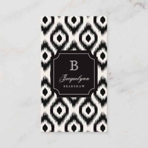 Stylish Chic Black Ivory Diamond Ikat Monogram Business Card