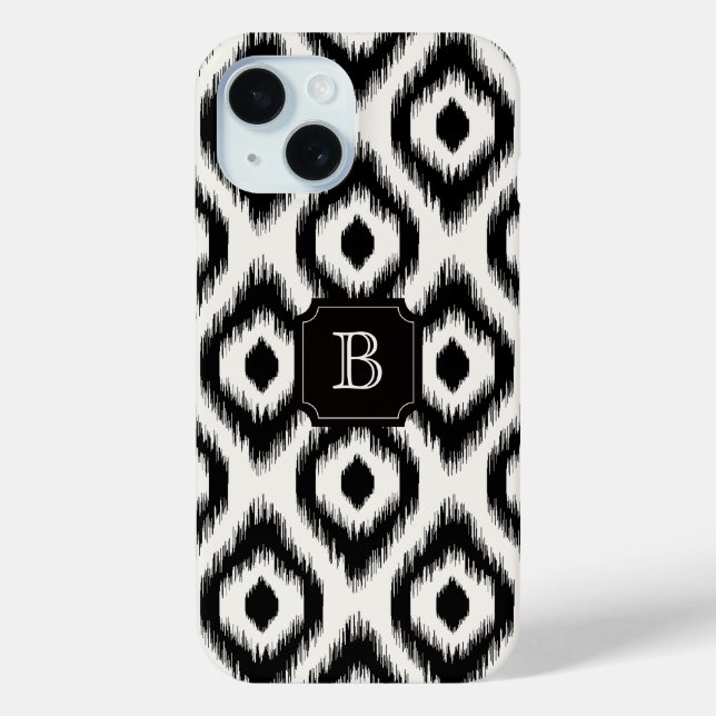 Stylish Chic Black Ivory Diamond Ikat Monogram Case-Mate iPhone Case (Back)