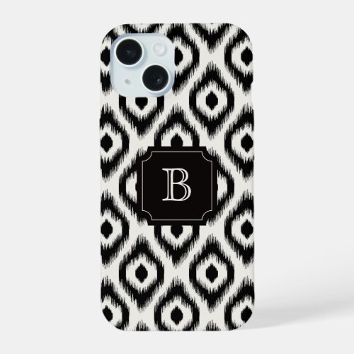 Stylish Chic Black Ivory Diamond Ikat Monogram iPhone 15 Case