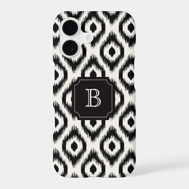 Stylish Chic Black Ivory Diamond Ikat Monogram iPhone Case (Back)