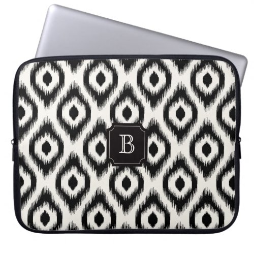 Stylish Chic Black Ivory Diamond Ikat Monogram Laptop Sleeve