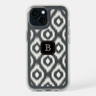 Stylish Chic Black Ivory Diamond Ikat Monogram iPhone 15 Case