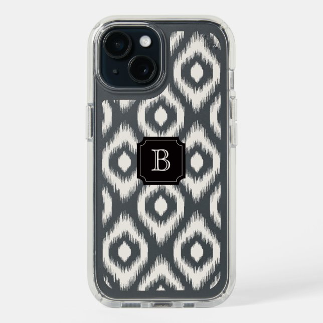 Stylish Chic Black Ivory Diamond Ikat Monogram Speck iPhone Case (Front (Black))