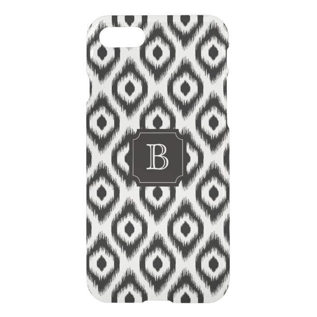 Stylish Chic Black Ivory Diamond Ikat Monogram Uncommon iPhone Case (Back)