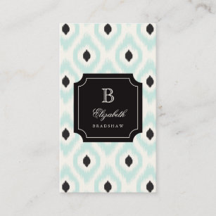 Stylish Chic Black Mint Diamond Ikat Monogram Business Card