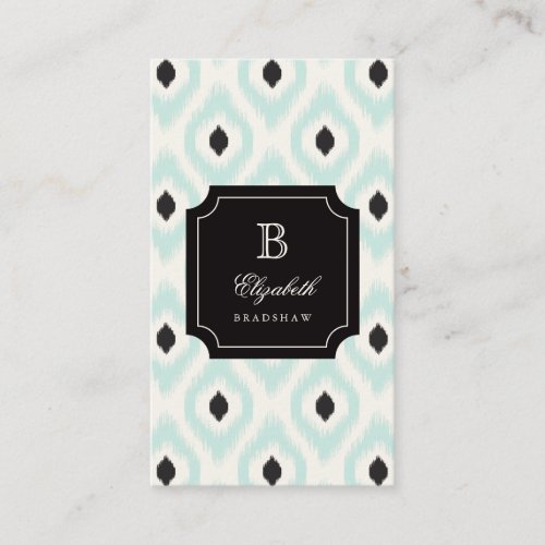 Stylish Chic Black Mint Diamond Ikat Monogram Business Card