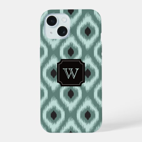 Stylish Chic Black Mint Diamond Ikat Monogram iPhone 15 Case