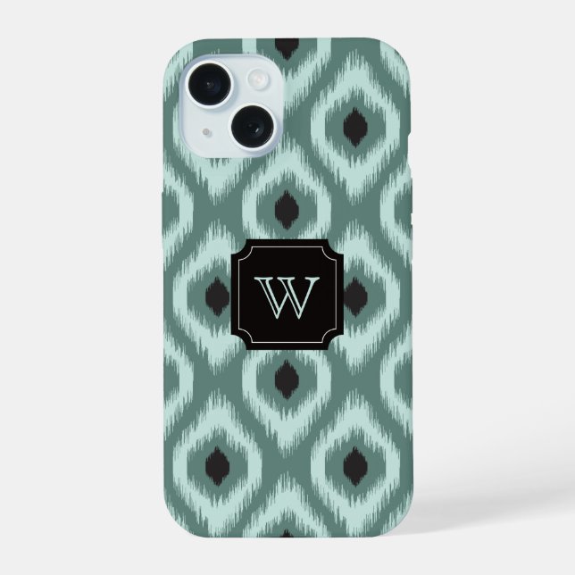 Stylish Chic Black Mint Diamond Ikat Monogram Iphone Case (Back)