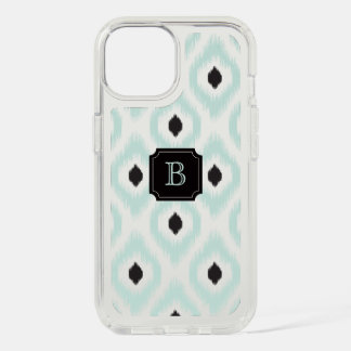 Stylish Chic Black Mint Diamond Ikat Monogram iPhone 15 Case