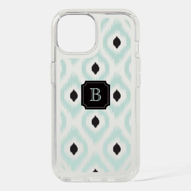Stylish Chic Black Mint Diamond Ikat Monogram Speck iPhone Case (Front)
