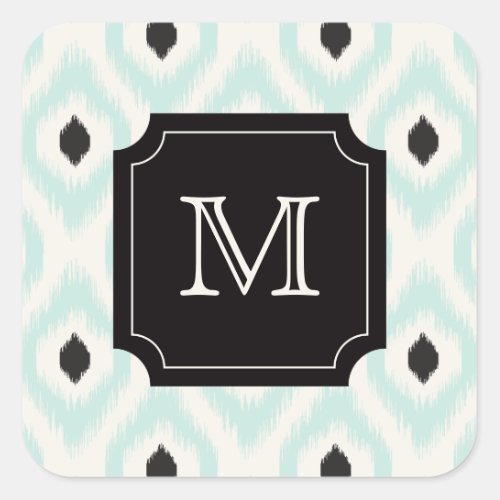 Stylish Chic Black Mint Diamond Ikat Monogram Square Sticker