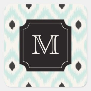 Stylish Chic Black Mint Diamond Ikat Monogram Square Sticker