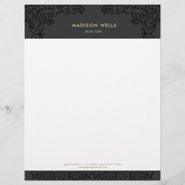 Stylish Chic Black Ornate Frame Letterhead (Front)