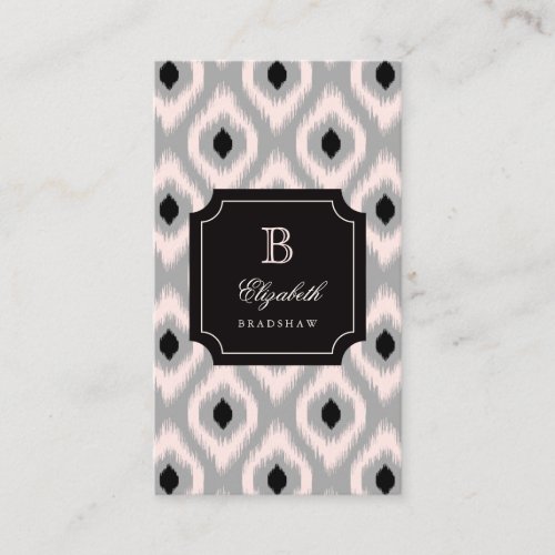 Stylish Chic Black Pink Diamond Ikat Monogram Business Card