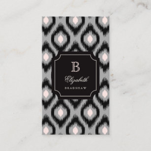 Stylish Chic Black Pink Diamond Ikat Monogram Business Card