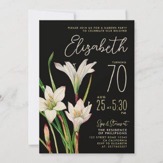 Stylish Chic Black White Lily 70th Birthday Floral