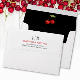 Stylish Chic Black White Red Chery Fruits Wedding Envelope