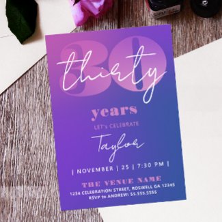 Stylish Chic Blu Purple Pink 30th Fifty Ombre Typo