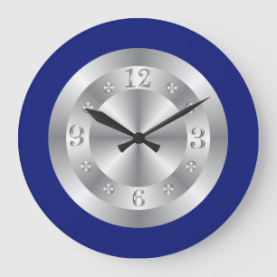 Stylish Chic Blue And Silver Gray Numbers Large Clock
