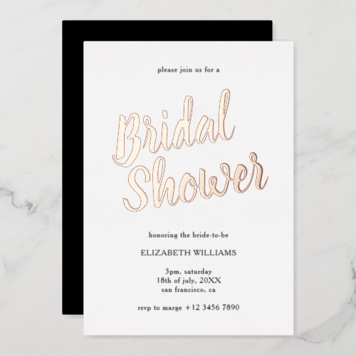 Stylish Chic Bridal Shower Rose Gold Foil Invitation