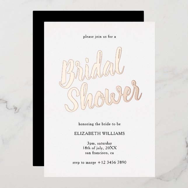 Stylish Chic Bridal Shower Rose Gold Foil Invitation (Front/Back)