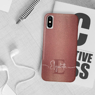 Stylish Chic Burgundy Glitter Girly Monogram iPhone X Case