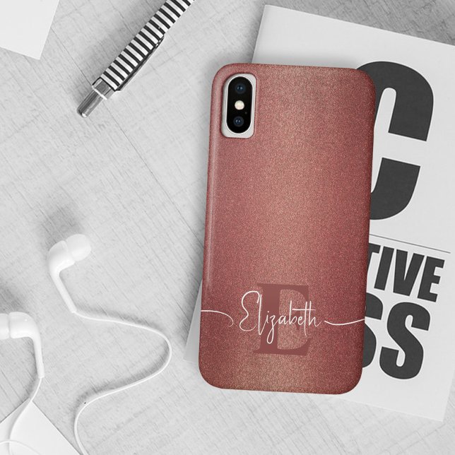 Stylish Chic Burgundy Glitter Girly Monogram Case-Mate iPhone Case (Creator Uploaded)
