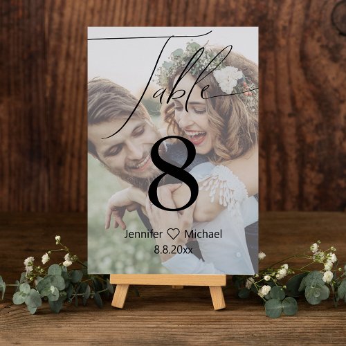 stylish chic calligraphy wedding faded photo table number