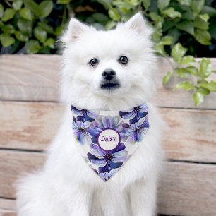 Stylish Chic Elegant Watercolor Beautiful Flowers Pet Bandana Collar
