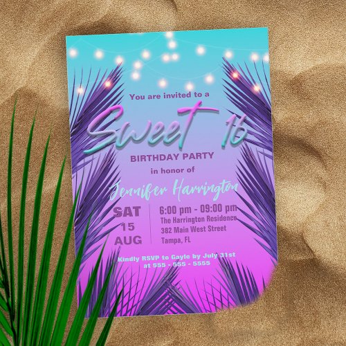 Stylish Chic Exotic Tropical Summer Sweet 16 Invitation