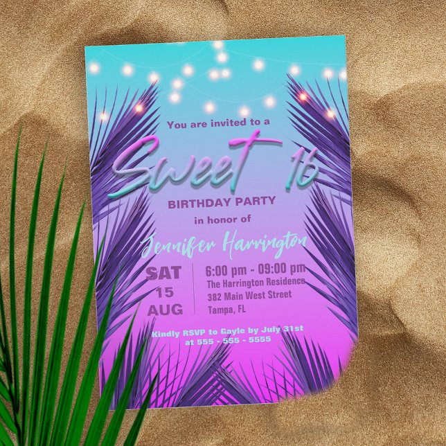Stylish Chic Exotic Tropical Summer Sweet 16 Invitation (Creator Uploaded)