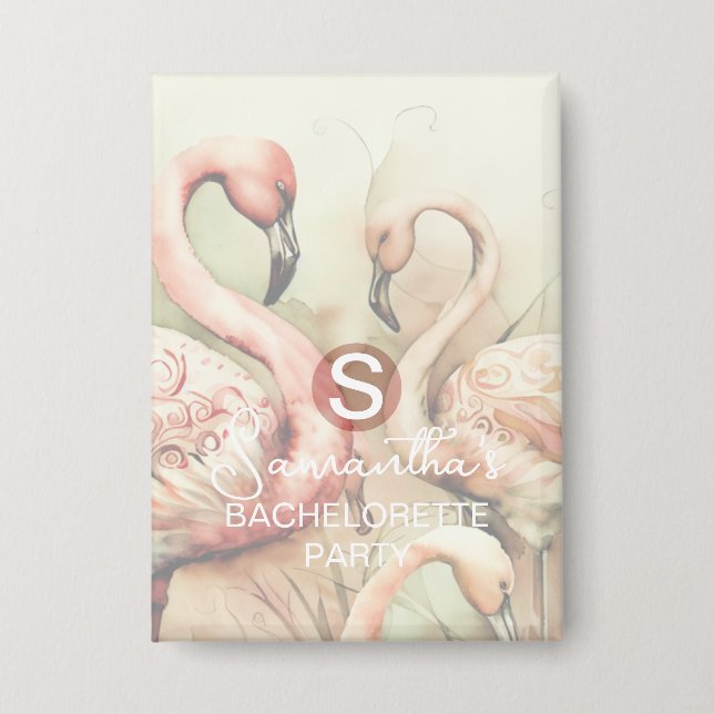 Stylish Chic Flamingo Monogram Personalized Button (Front)