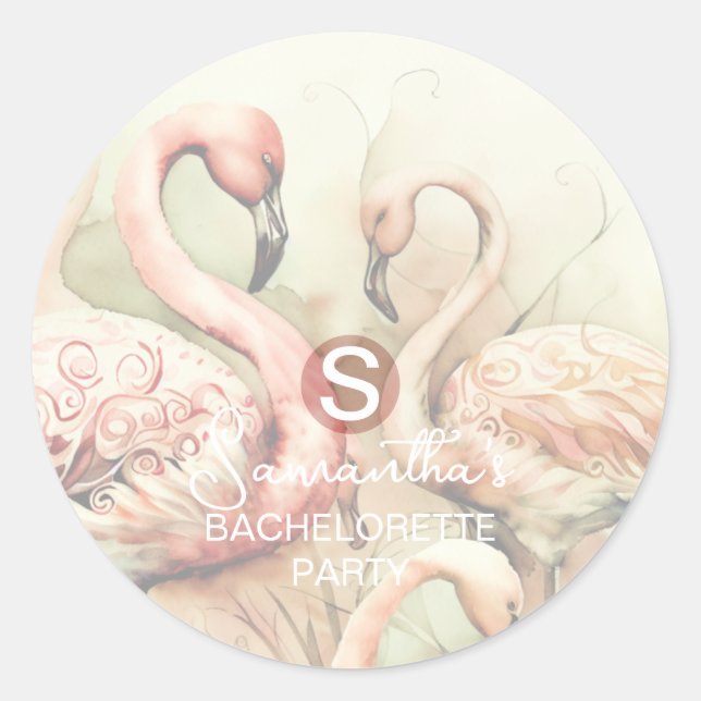Stylish Chic Flamingo Monogram Personalized Classic Round Sticker (Front)
