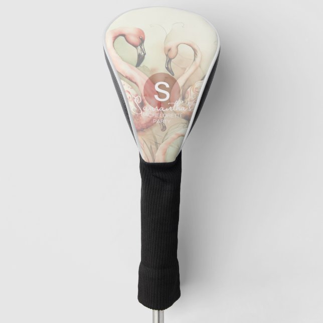 Stylish Chic Flamingo Monogram Personalized Golf Head Cover (Front)