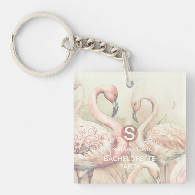 Stylish Chic Flamingo Monogram Personalized Keychain (Front)